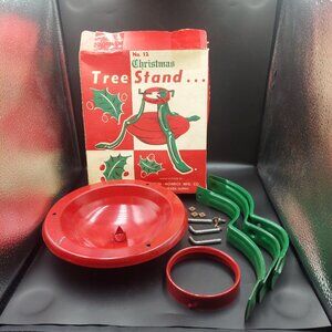 Vintage Metal Christmas Tree Stand w/Box Red Green Hamilton Monroe No. 12